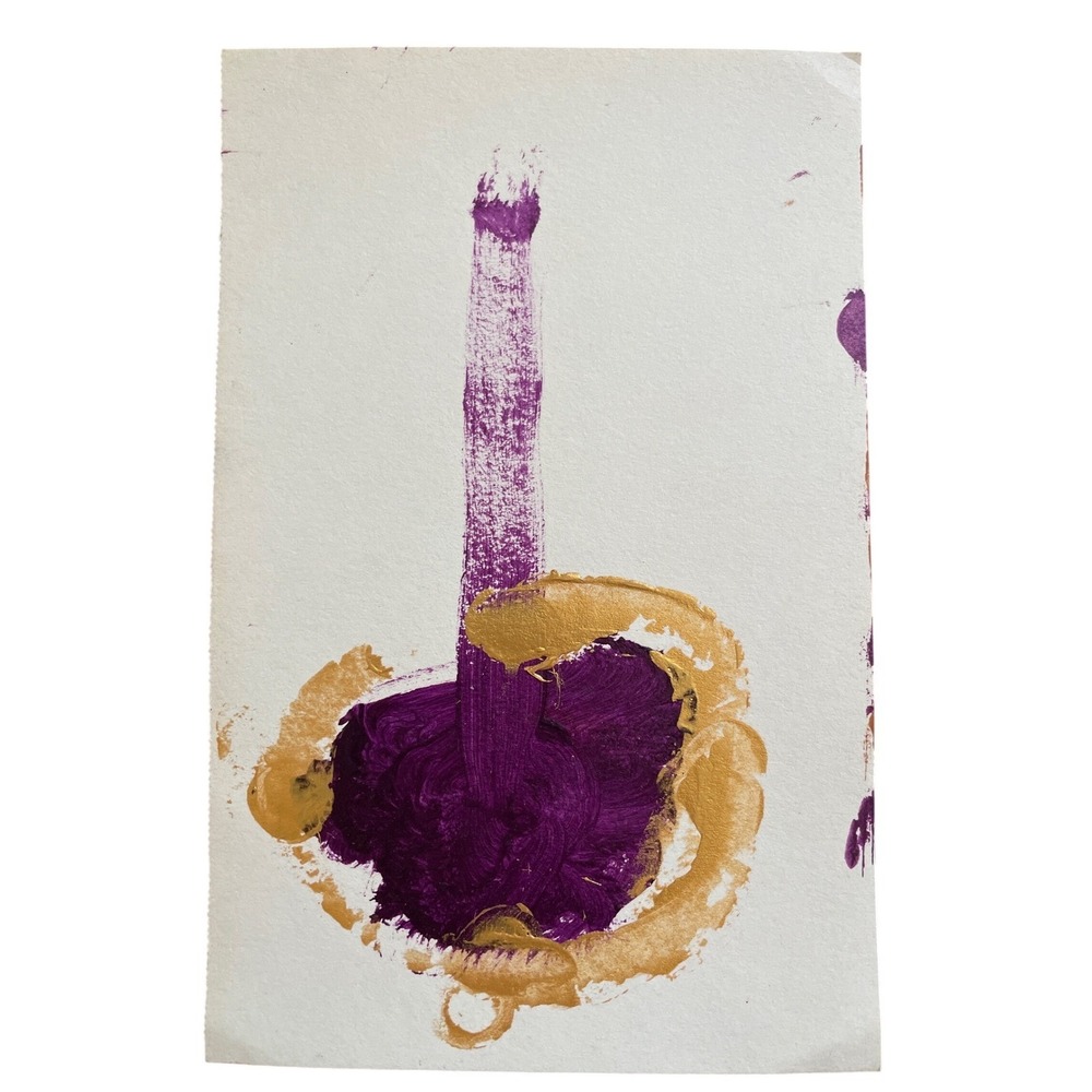 Original‎ Abstract Acrylic Painting Purple Gold Textured Modern Art 5.5x8.5